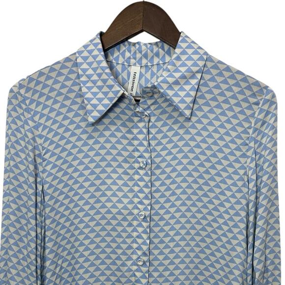 Tensione In Diamond Check Geometric Shirt Women’s Size Medium Long Sleeve Blue - Picture 2 of 10
